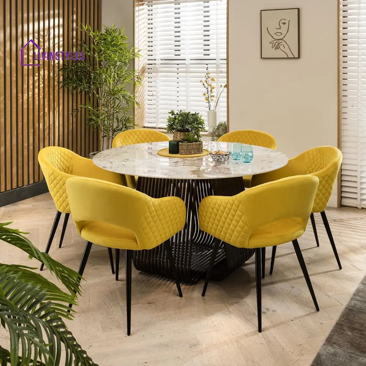 4 Eden Velvet Carver Dining Chairs Yellow