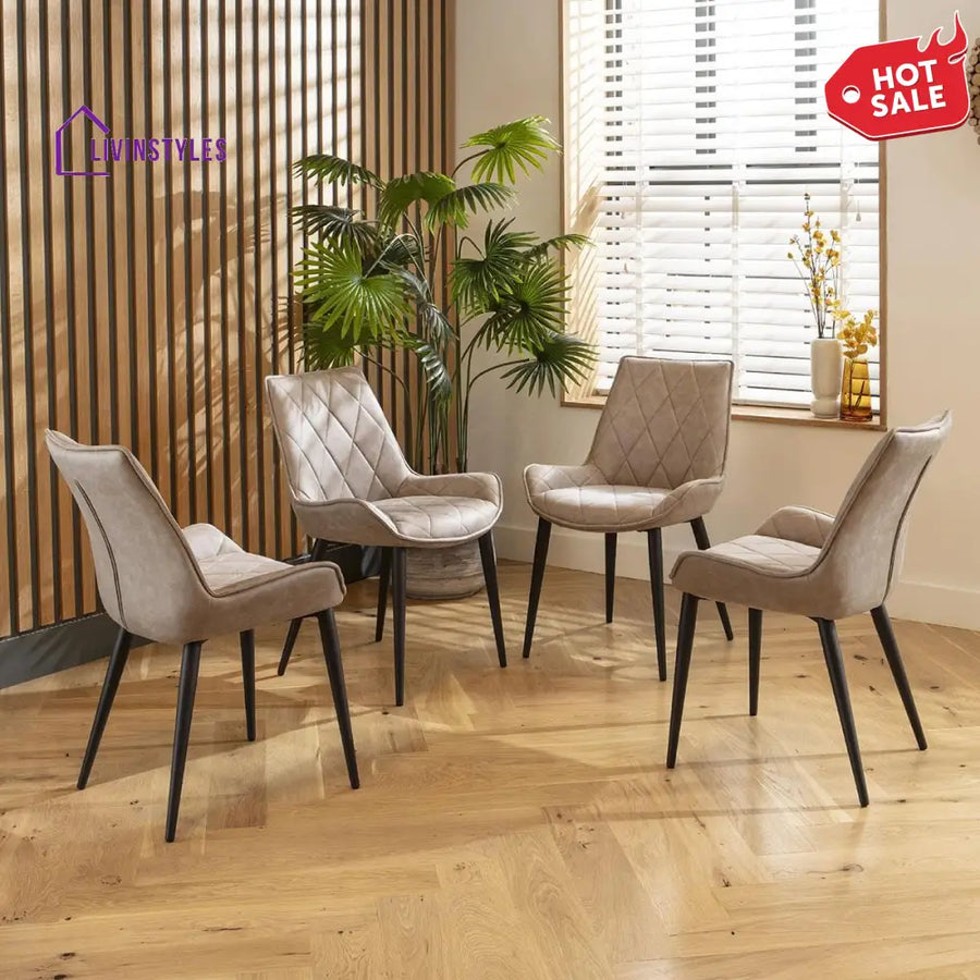 4 Mirage Fabric Dining Chairs Light Grey