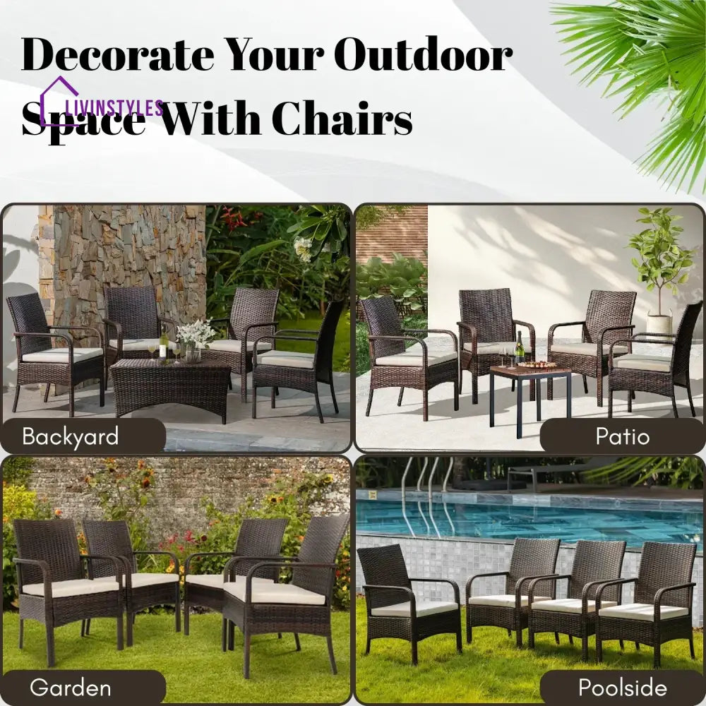 4-Piece Outdoor Rattan Wicker Patio Dining Chairs - Dinning Chairs