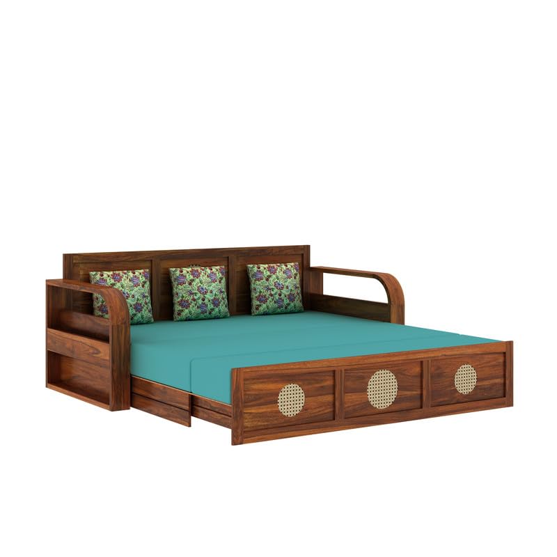 Cosmos Solid Sheesham Wood 3 Seater Sofa Cum Bed With Headboard Design - 1 Year Warranty