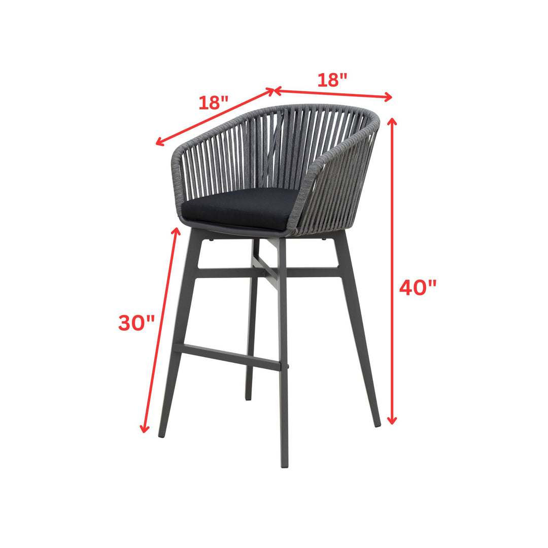 Esen Outdoor Patio Bar Chair 2 Chair For Balcony Braided & Rope (Dark Grey)