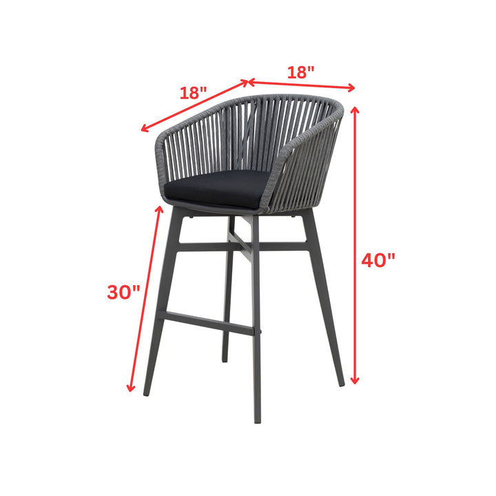 Esen Outdoor Patio Bar Chair 2 Chair For Balcony Braided & Rope (Dark Grey)