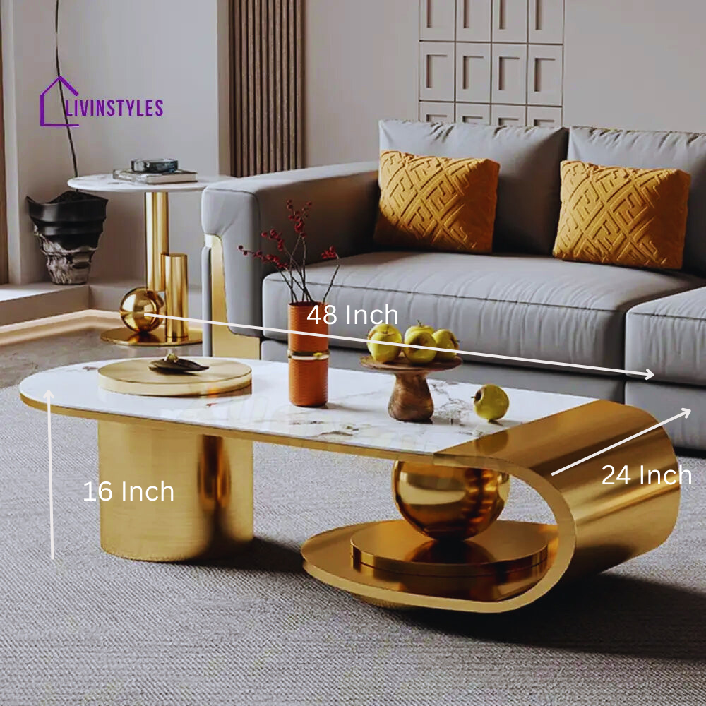 Modern Stainless Steel Coffee Table with Marble Top Tea Table
