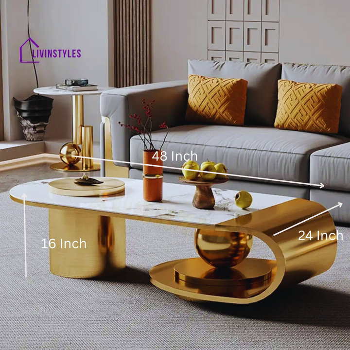 Modern Stainless Steel Coffee Table with Marble Top Tea Table