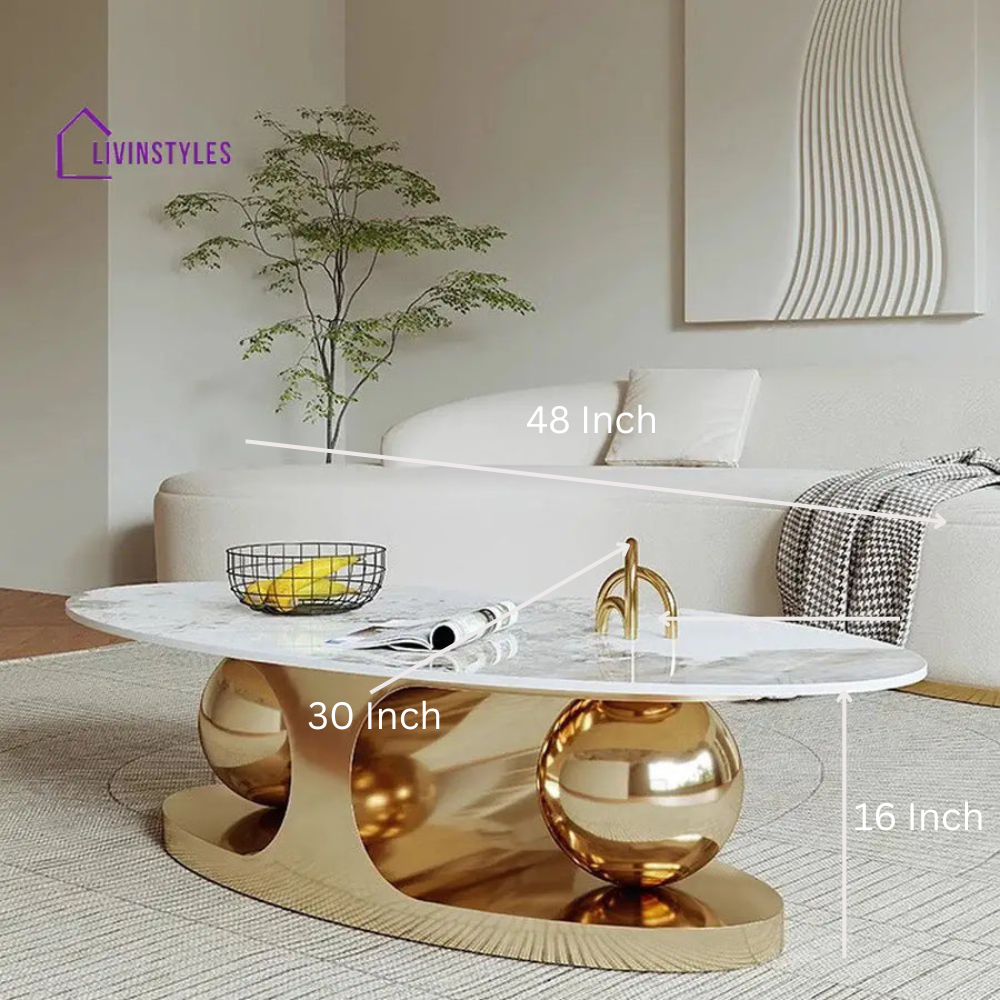 Adore Modern Stainless Steel with PVD Coated Centre Table with Marble Top