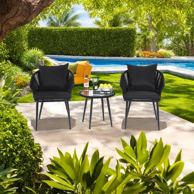 Veras Outdoor Patio Seating Set 2 Chairs and 1 Table Set Braided & Rope
