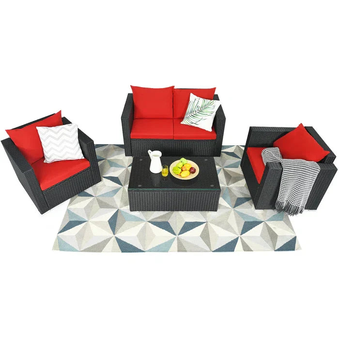 Olavarria Outdoor Sofa Set 2 Seater, 2 Single seater and 1 Center Table (Red)