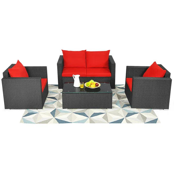 Olavarria Outdoor Sofa Set 2 Seater, 2 Single seater and 1 Center Table (Red)