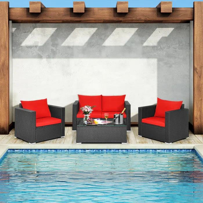 Olavarria Outdoor Sofa Set 2 Seater, 2 Single seater and 1 Center Table (Red)