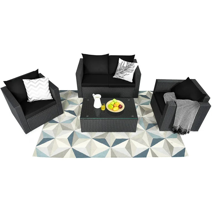 Gracia Outdoor Sofa Set 2 Seater, 2 Single seater and 1 Center Table (Black)