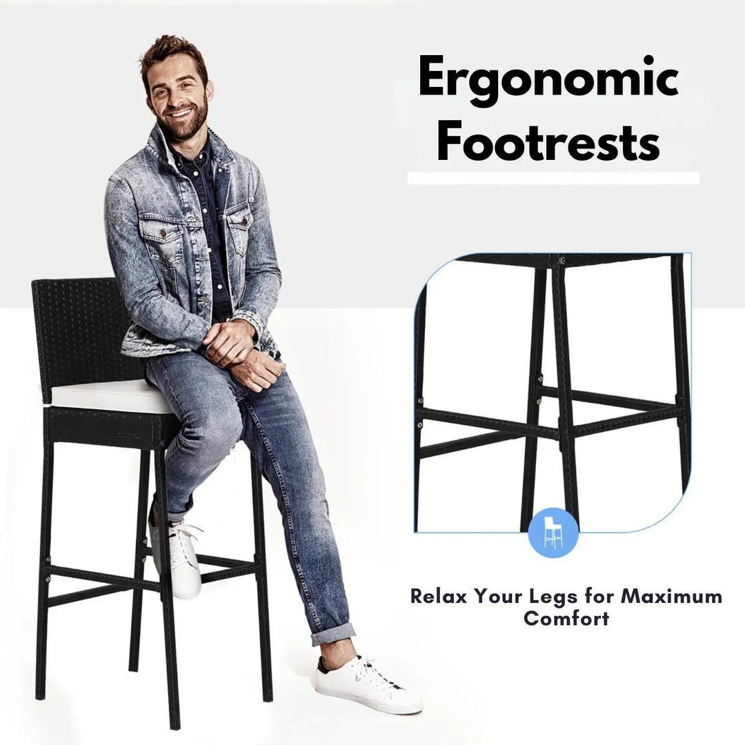 Addison 5-Piece Outdoor Rattan Wicker Bar Set with Wooden Top Table