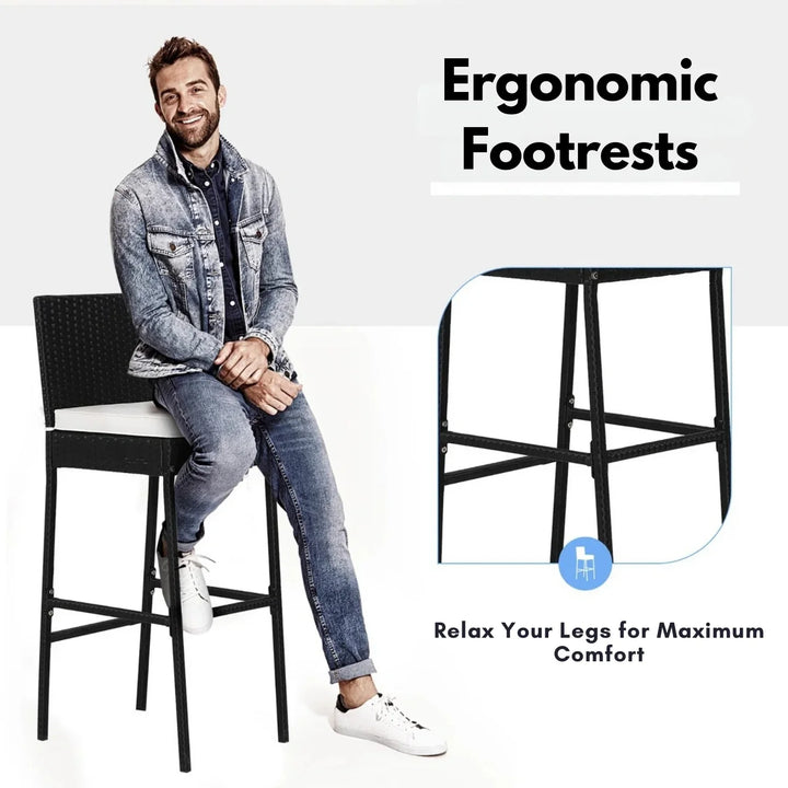 Addison 5-Piece Outdoor Rattan Wicker Bar Set with Wooden Top Table