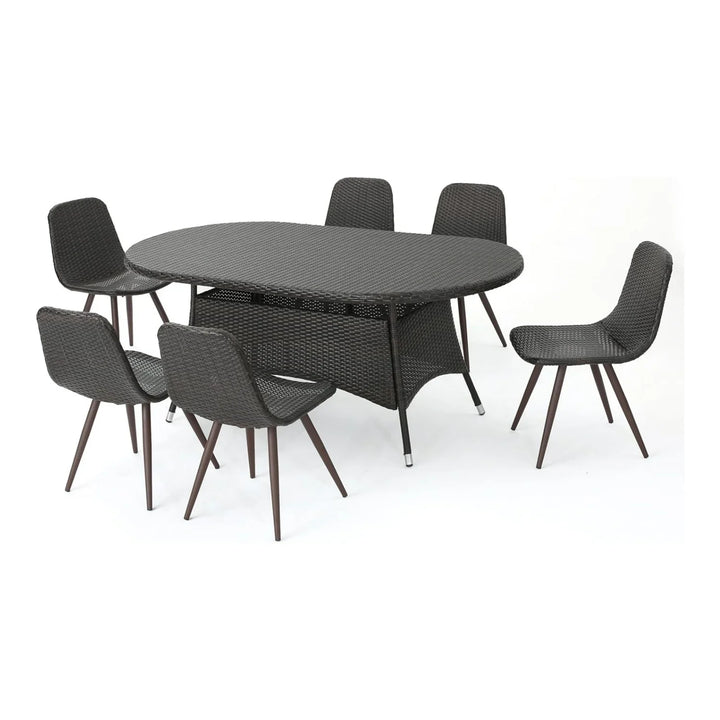 Ikram Outdoor All-Weather Resistant Rattan Wicker 7-Piece Dining Set