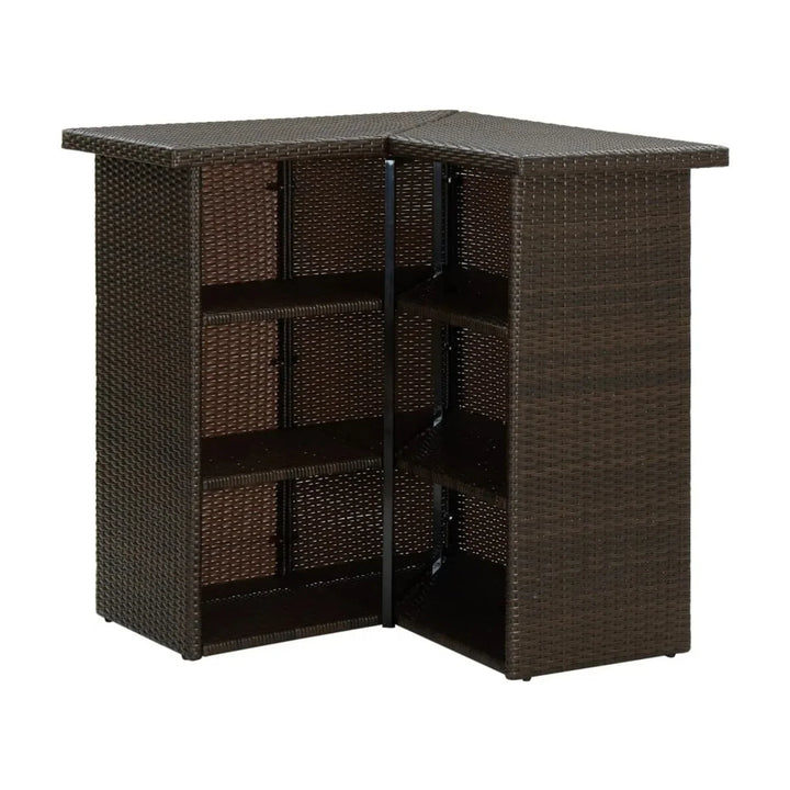 Nieves Outdoor Rattan Wicker Bar Table With Storage Selves