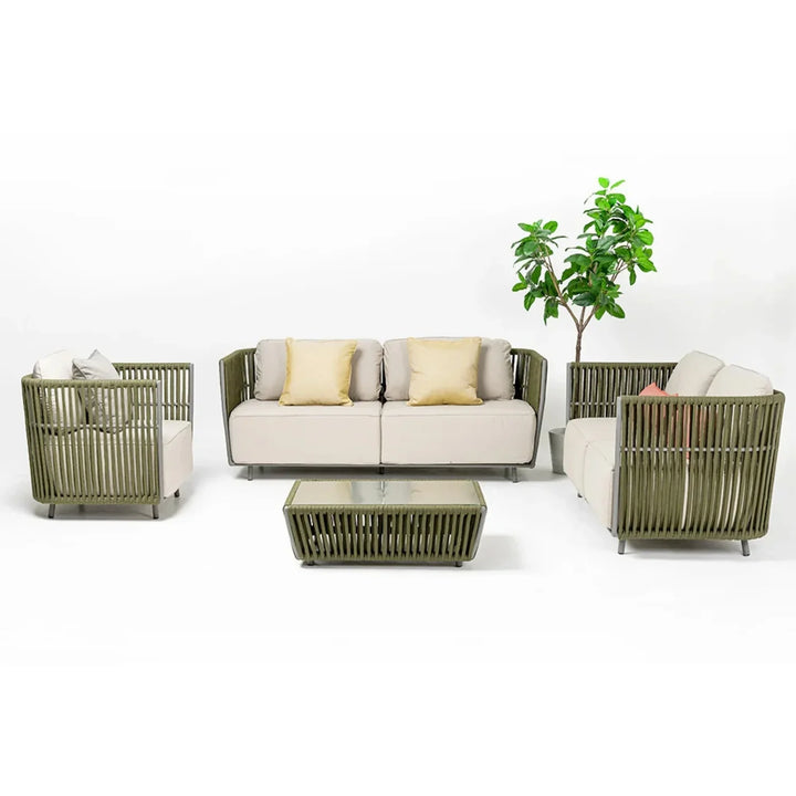 Alma All-Weather Rope 5 Seater Sofa Set With Glass Top Table