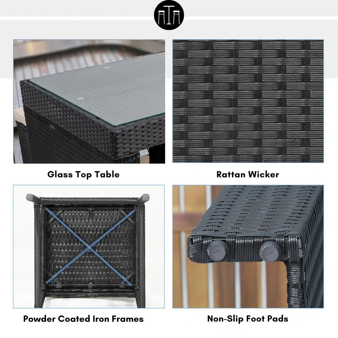 Ayana 7-Piece Outdoor Rattan Wicker Bar Set with Glass Top Table