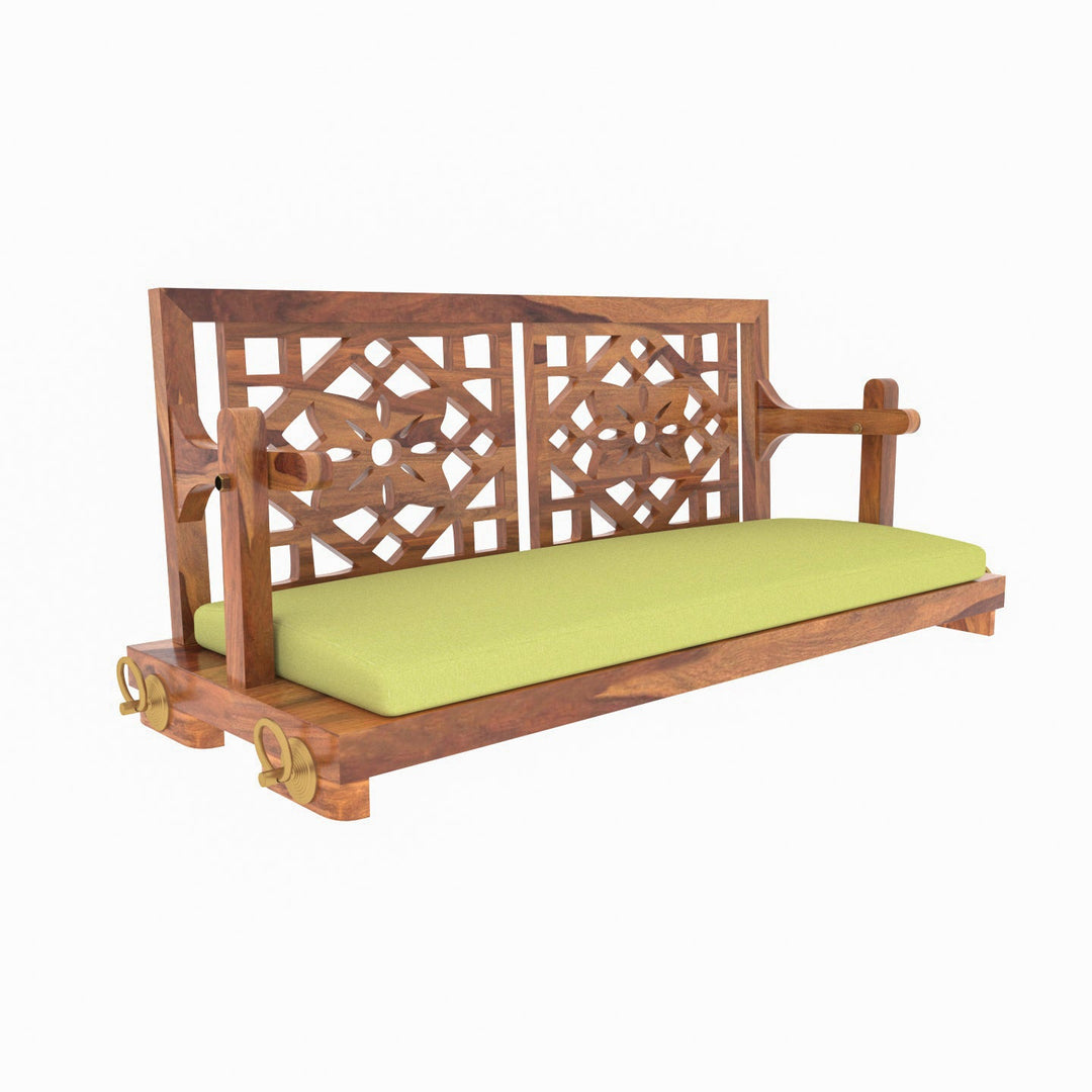 Anvi Fusion Flowered Carved Back Handmade Wooden Swing for Home