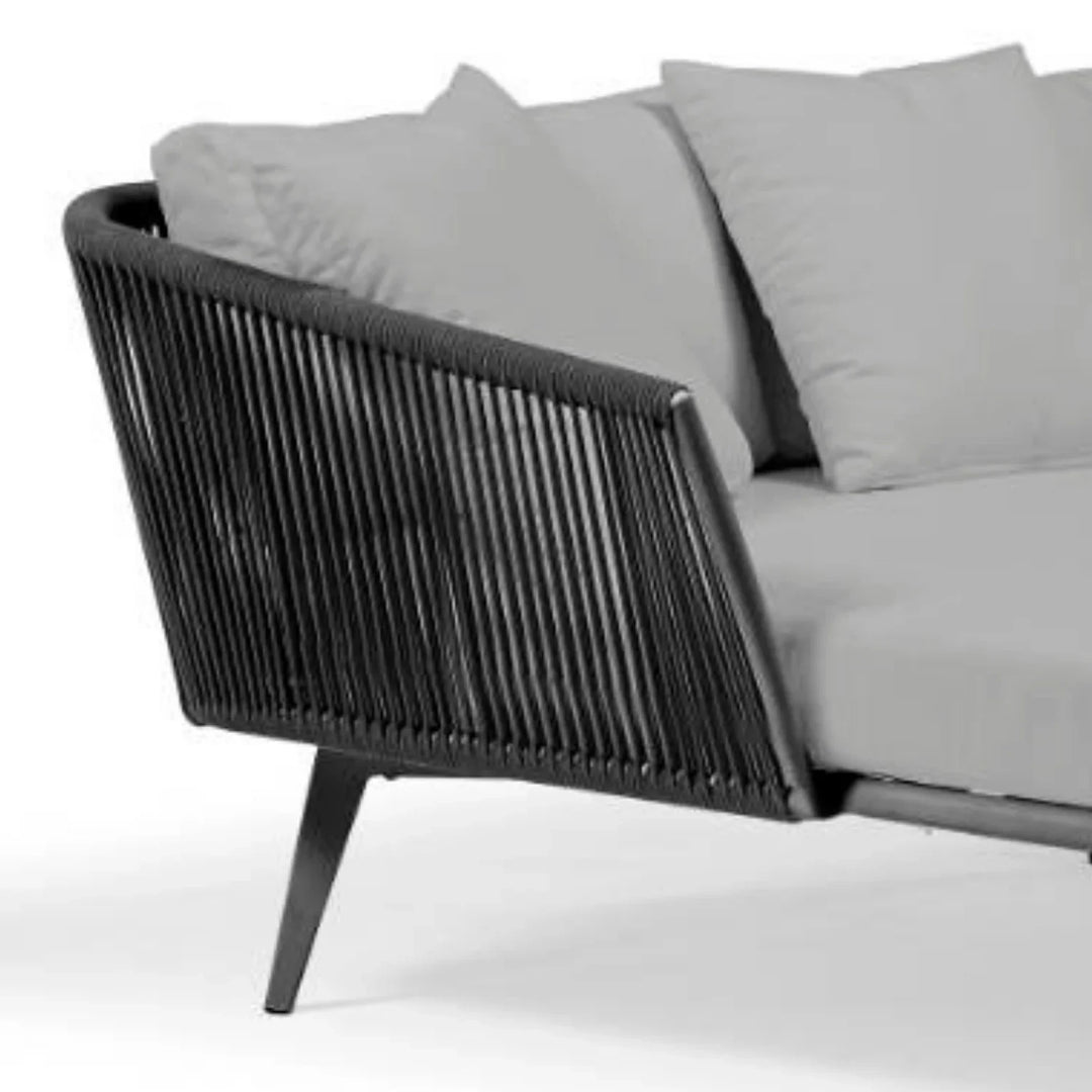 Salwa Outdoor Black Rope Patio Daybed with Comfortable Grey Cushion