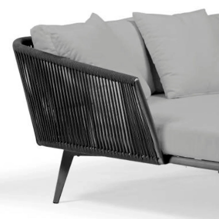 Salwa Outdoor Black Rope Patio Daybed with Comfortable Grey Cushion