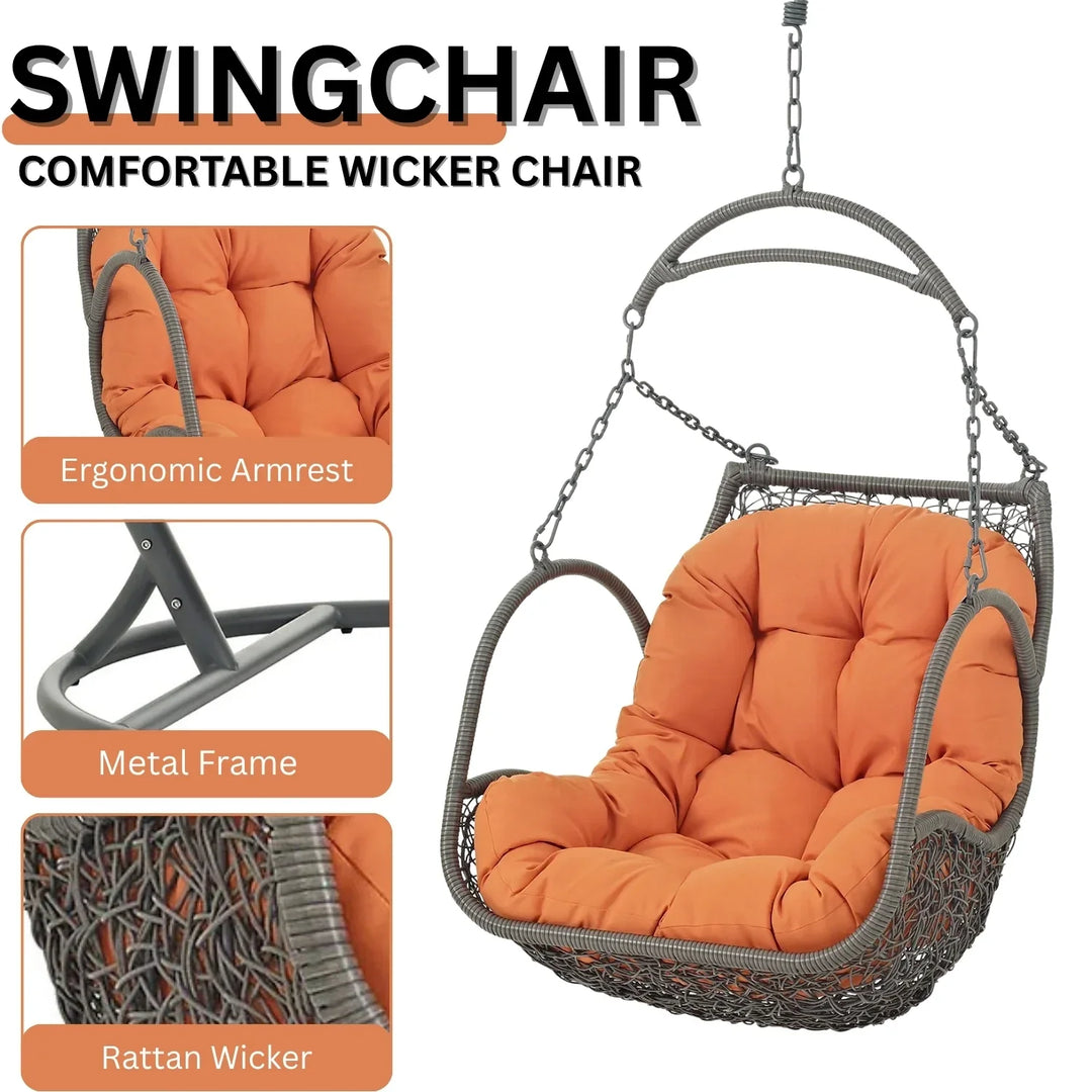 Folake Outdoor Rattan Wicker Hanging Swing Chair with Cushion