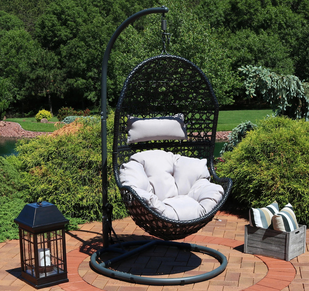 Perron Single Seater Hanging Swing With Stand For Balcony, Garden Swing (Black)