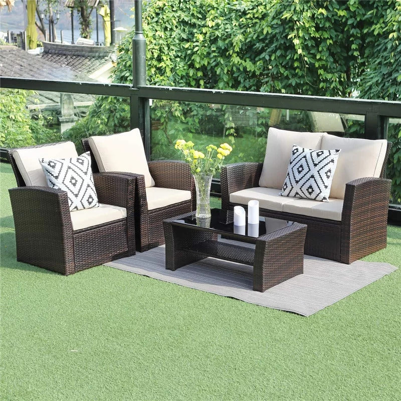 Leveque Outdoor Sofa Set 2 Seater, 2 Single seater and 1 Center Table (Brown)