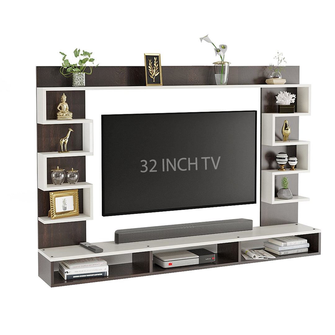 Juhi Wall-Mount TV Unit with Display Shelves – Wenge & White (32")