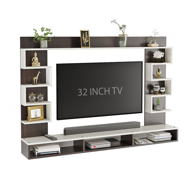 Juhi Wall-Mount TV Unit with Display Shelves – Wenge & White (32")