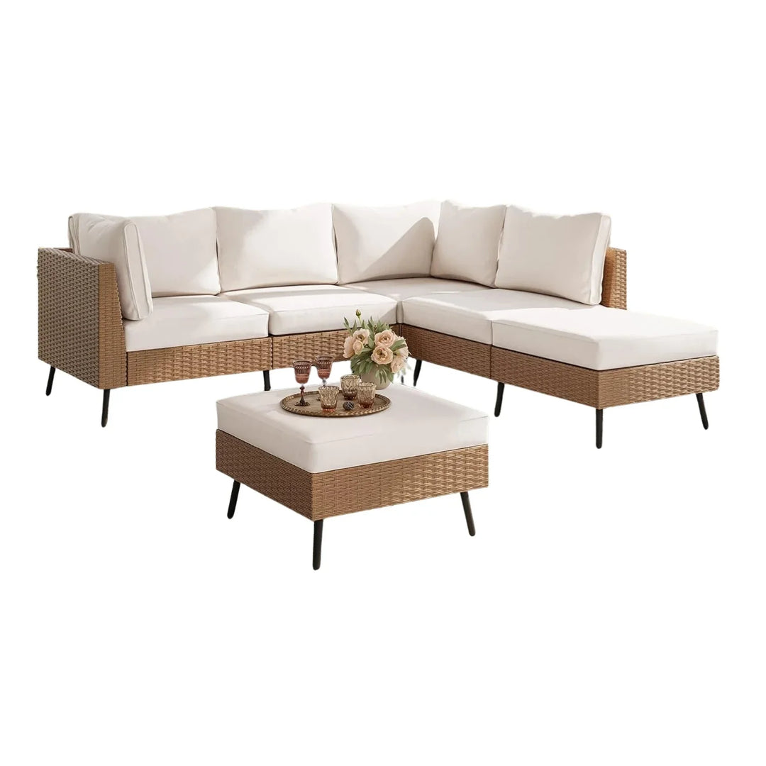 Johanna Outdoor Rattan Wicker 6-Seater Sofa Set