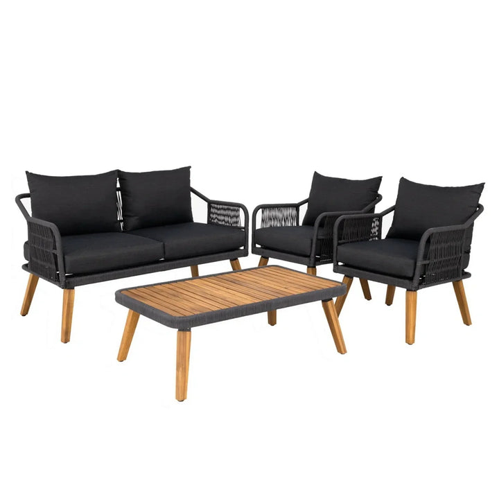 Riley 4-Piece Outdoor Rope Patio Furniture Set with Wood-Top Table