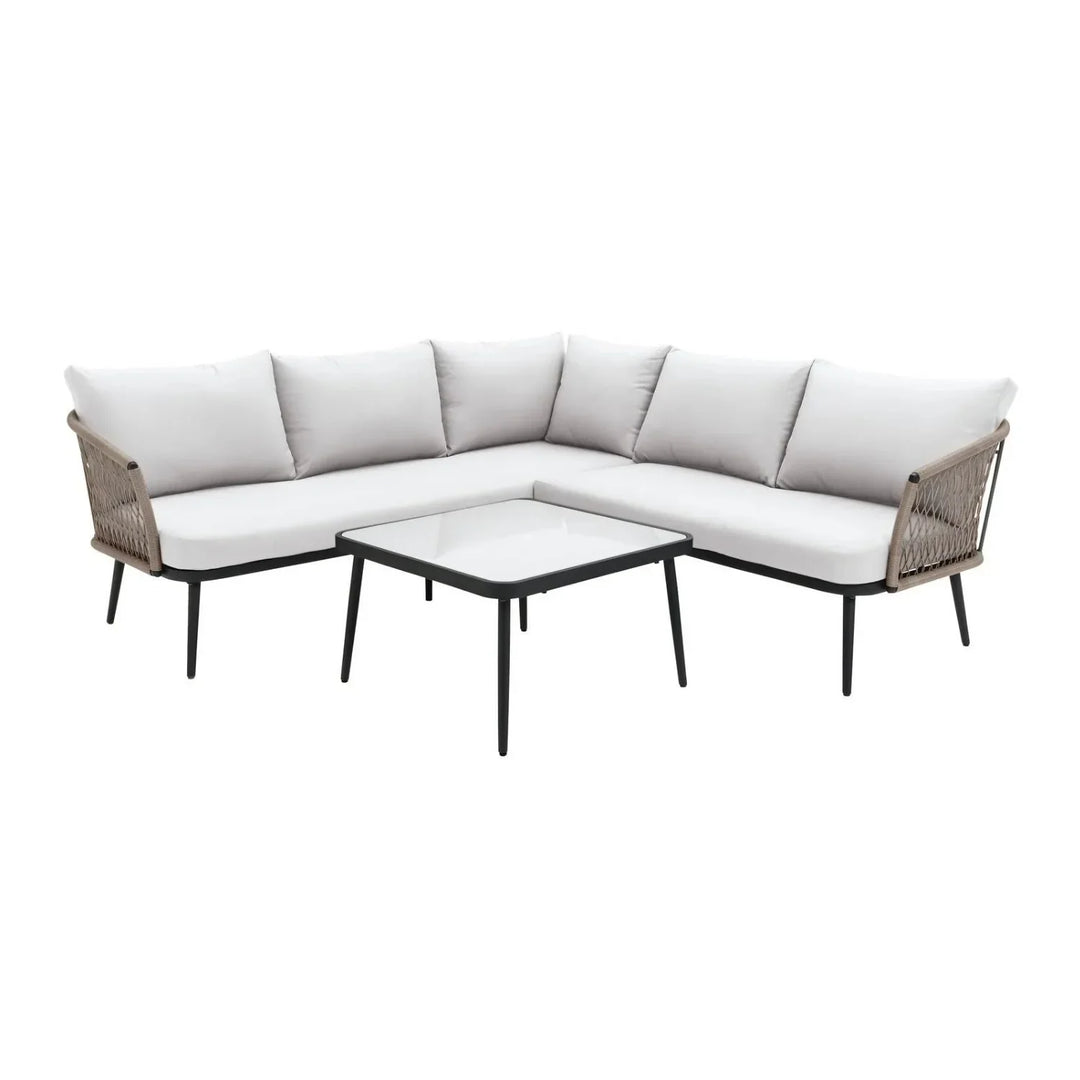 Genevieve Outdoor L-Shape All Weather Handwoven Rope Sofa Set