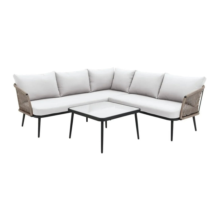 Genevieve Outdoor L-Shape All Weather Handwoven Rope Sofa Set