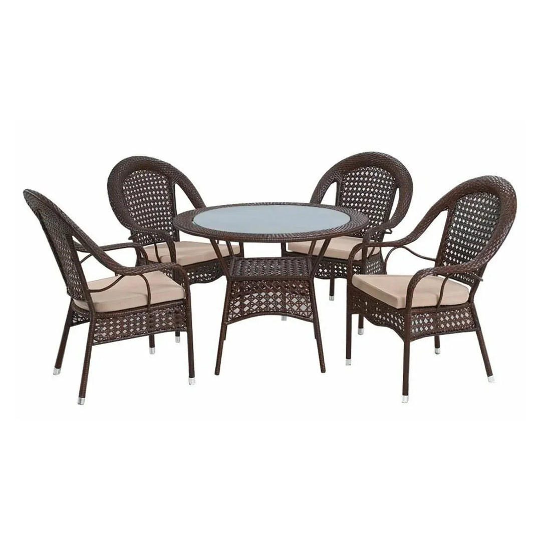 Balqis Outdoor All-Weather Resistant Rattan Wicker 5-Piece Dining Set