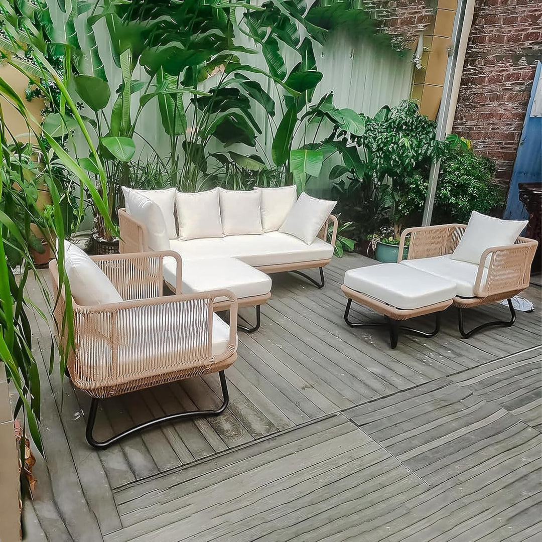 Kuub Outdoor Sofa Set 3 Seater, 2 Single seater,2 Ottoman(Tan)