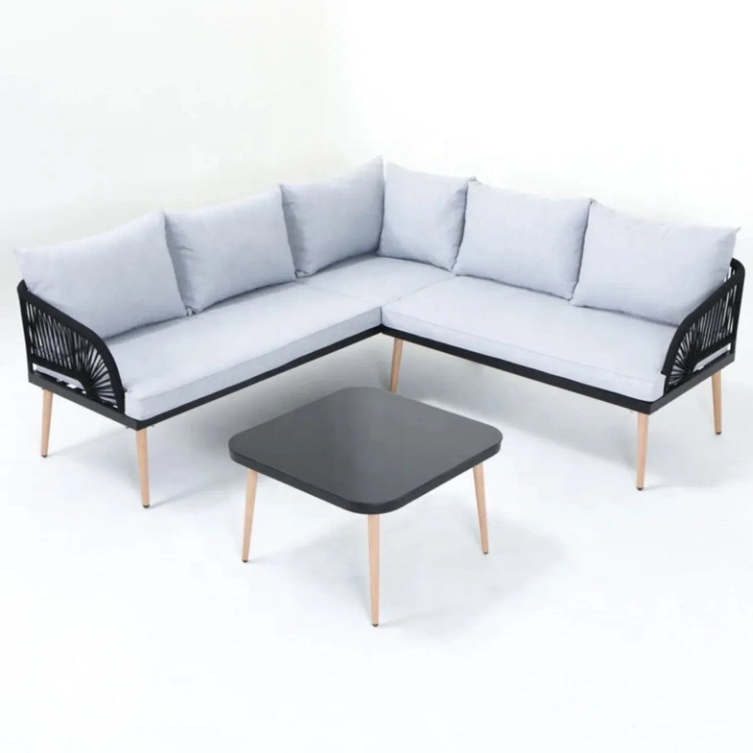 Kinsley L-Shape 5 Seater Outdoor Patio Rope Conversation Set with Table