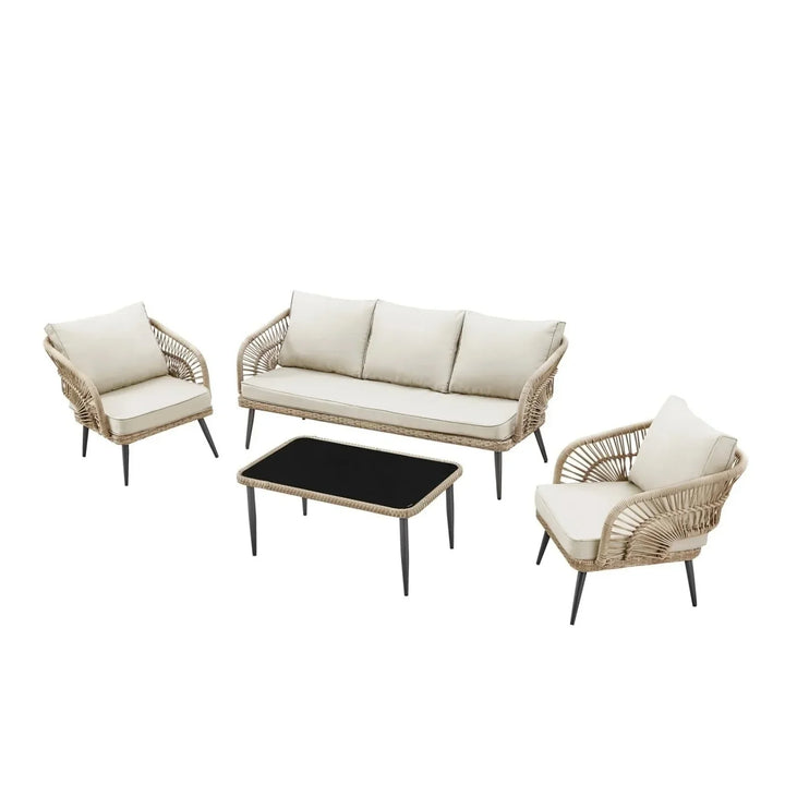 Juno Outdoor Rope Conversation Patio Sofa Set (Beige/Cream)
