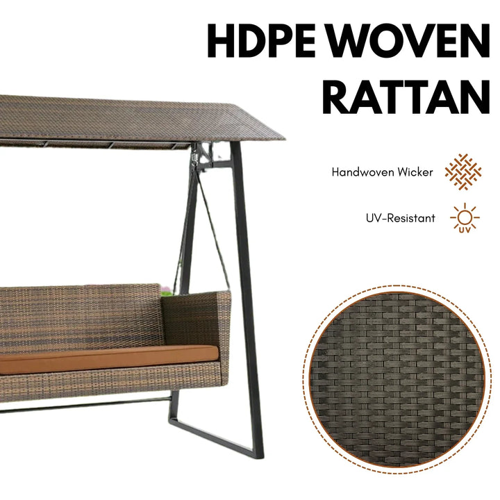 Tigist All Weather Wicker 2-Seat Patio Swing Chair with Shade & Cushions