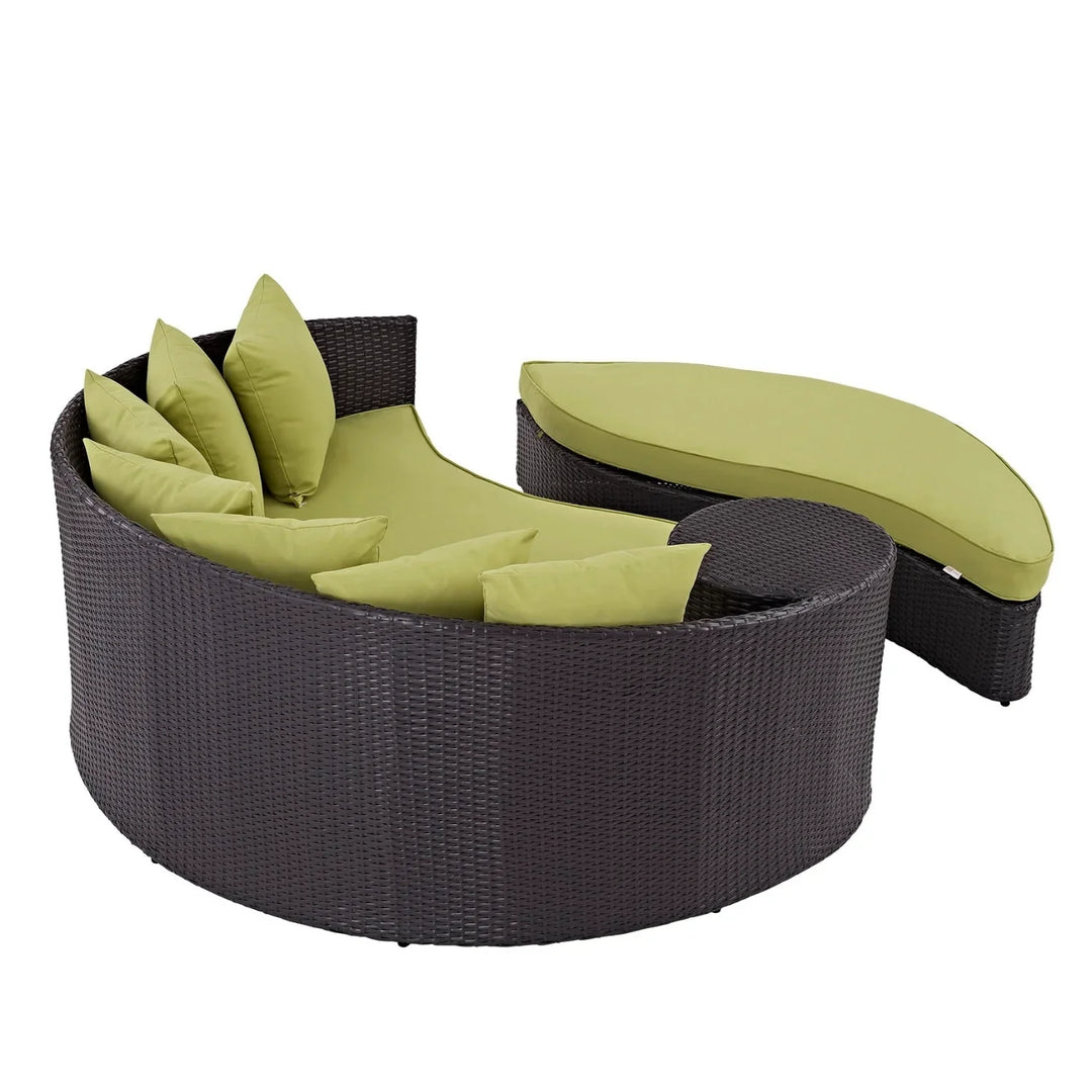 Leonie Outdoor Rattan Wicker Daybed (Dark Brown & Green)