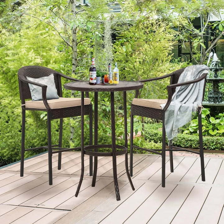Celestina Outdoor Rattan Wicker Bar Set with Round Table