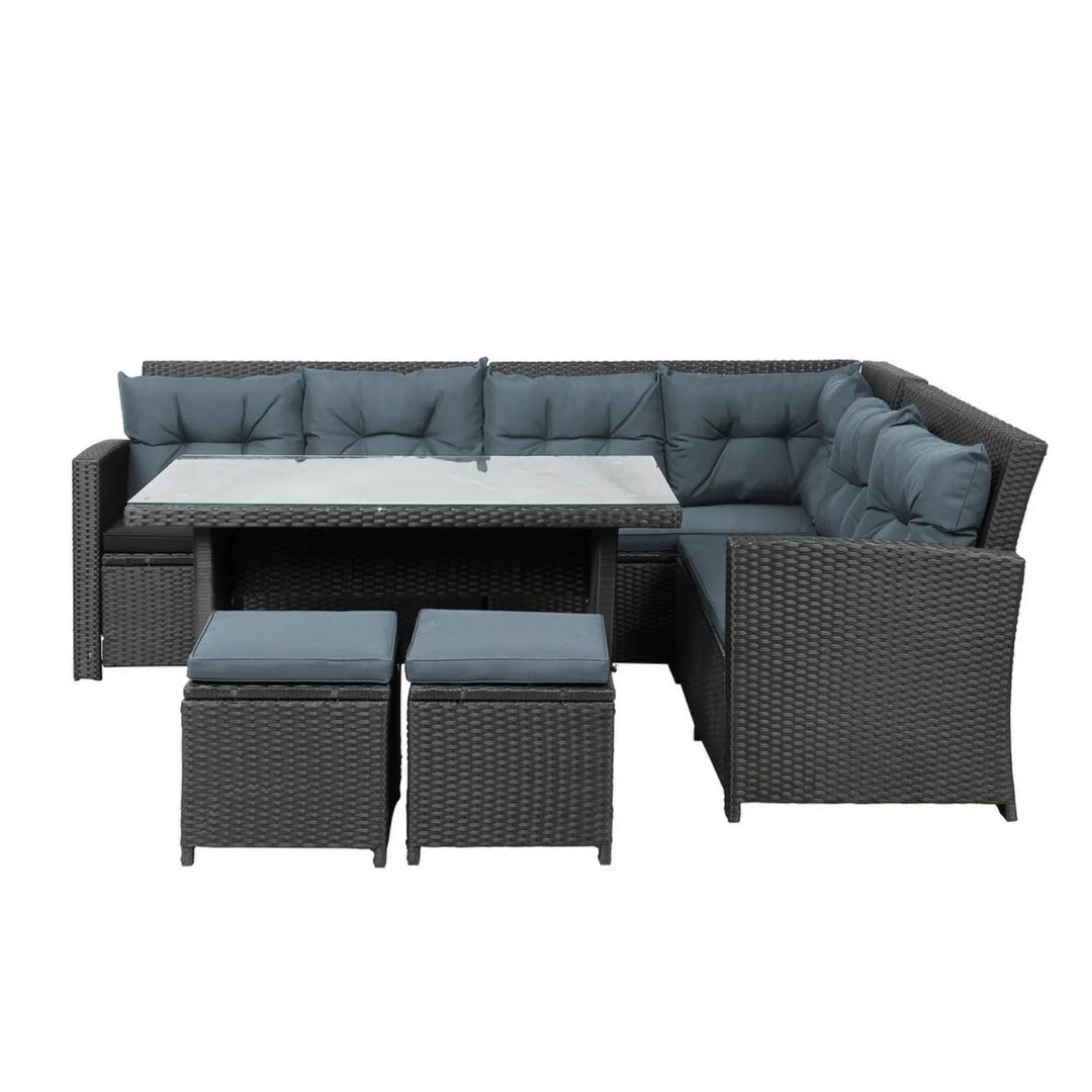 Zuzanna 5-Piece Wicker Patio Conversation Set (Dark Brown/ Cyan Blue)