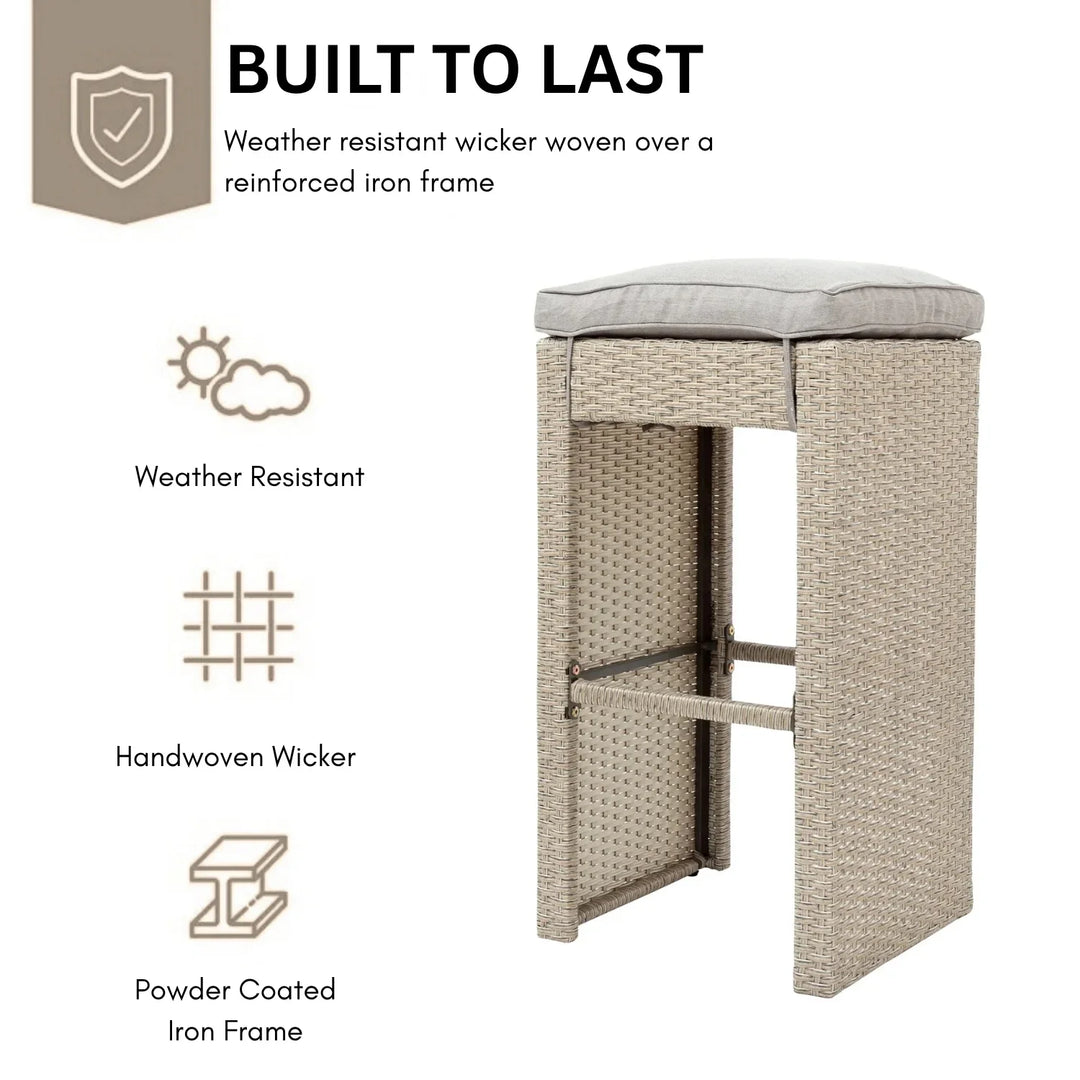 Natsuki 5-Piece Outdoor Rattan Wicker Bar Set with Glass Top Table