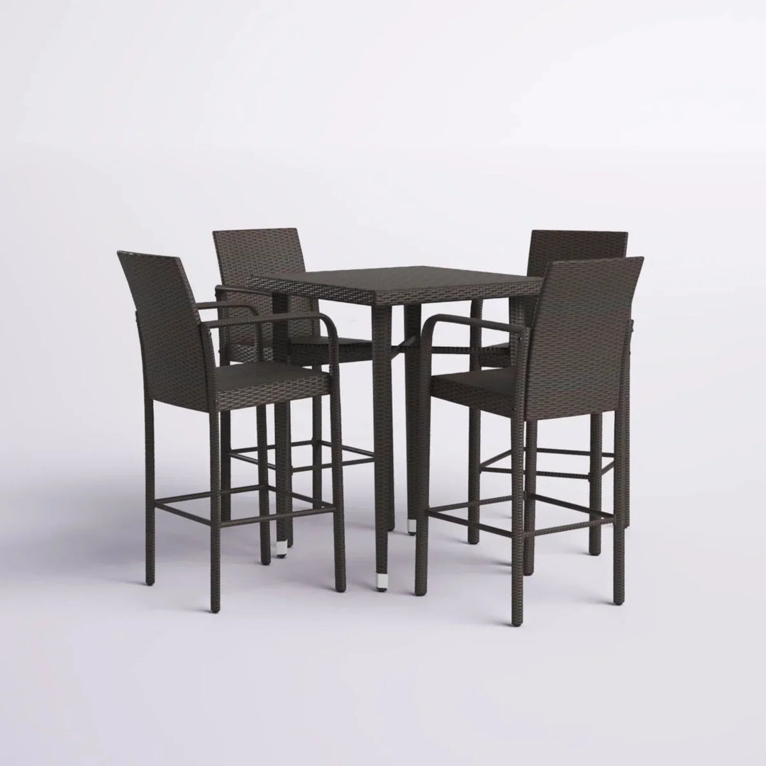 Pauline 5-Piece Outdoor Rattan Wicker Bar Set with Wicker Top Table