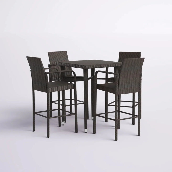 Pauline 5-Piece Outdoor Rattan Wicker Bar Set with Wicker Top Table