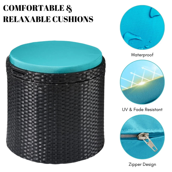 Round Wicker Ottoman for Patio & Backyard