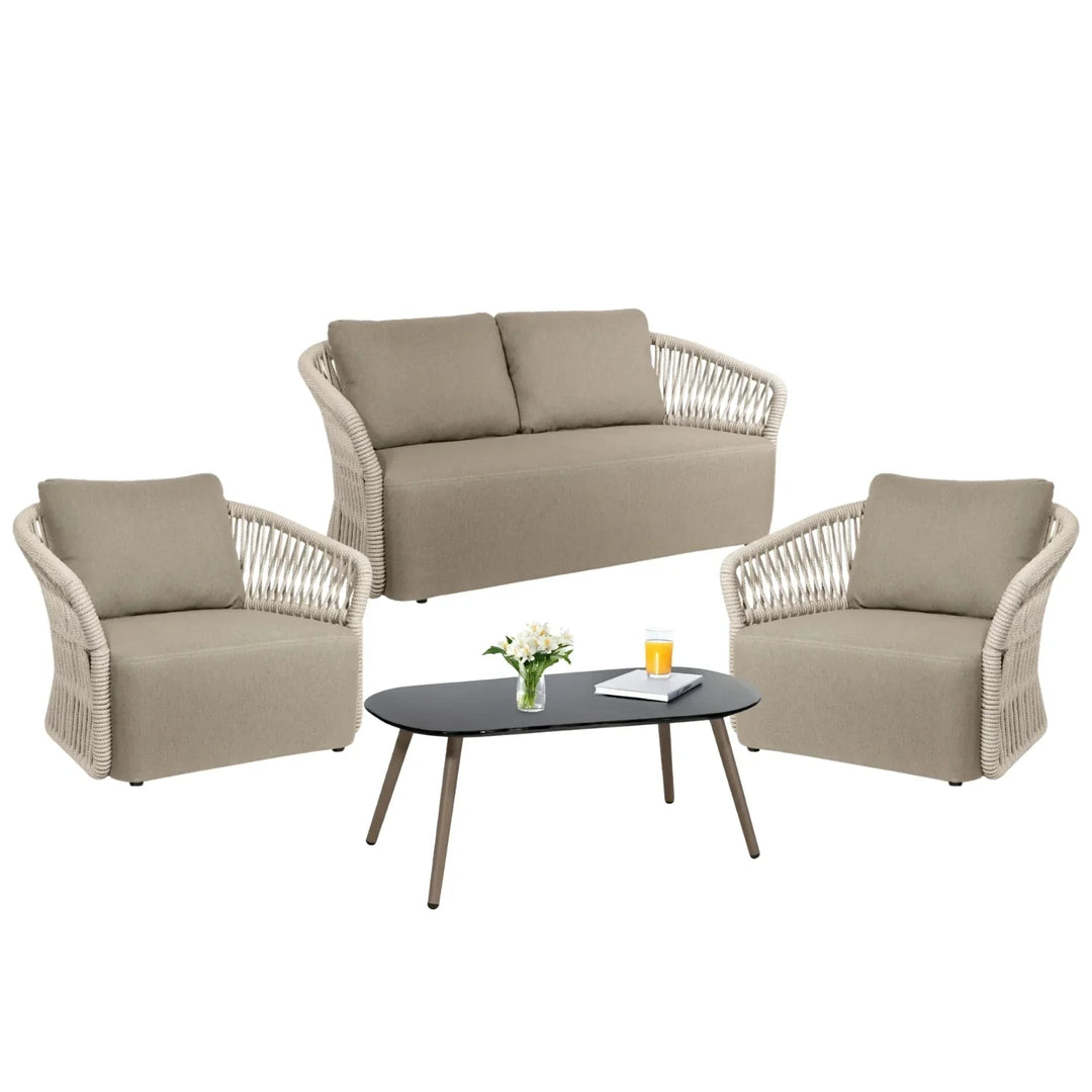 Aurelia 4-Piece Outdoor Braid & Rope Sofa Set (Beige & Dark Cream)