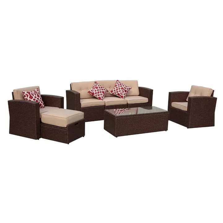 Halima Outdoor Rattan Wicker Sectional 6-Seater Sofa Set