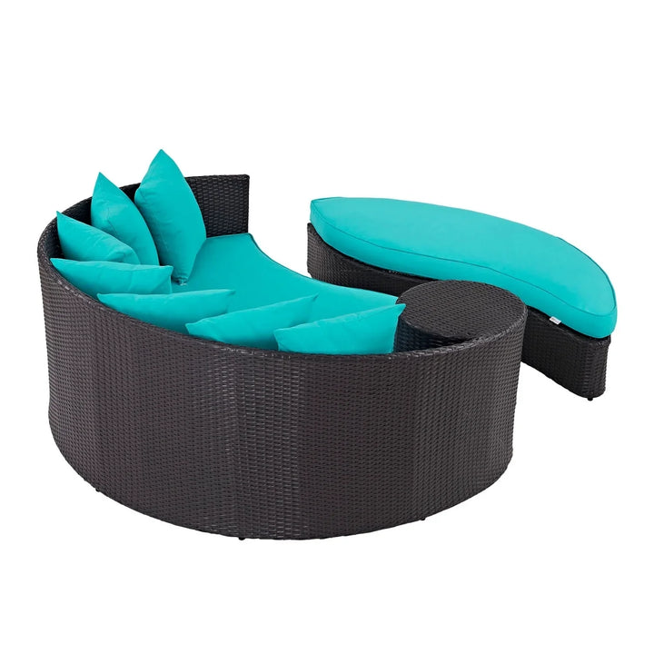 Senta Outdoor Rattan Wicker Daybed (Dark Brown & Turquoise Blue)