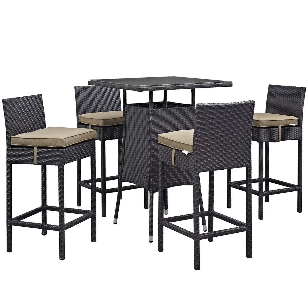 Volta Outdoor Patio Bar Sets 4 Chairs and 1 Table (Dark Brown)
