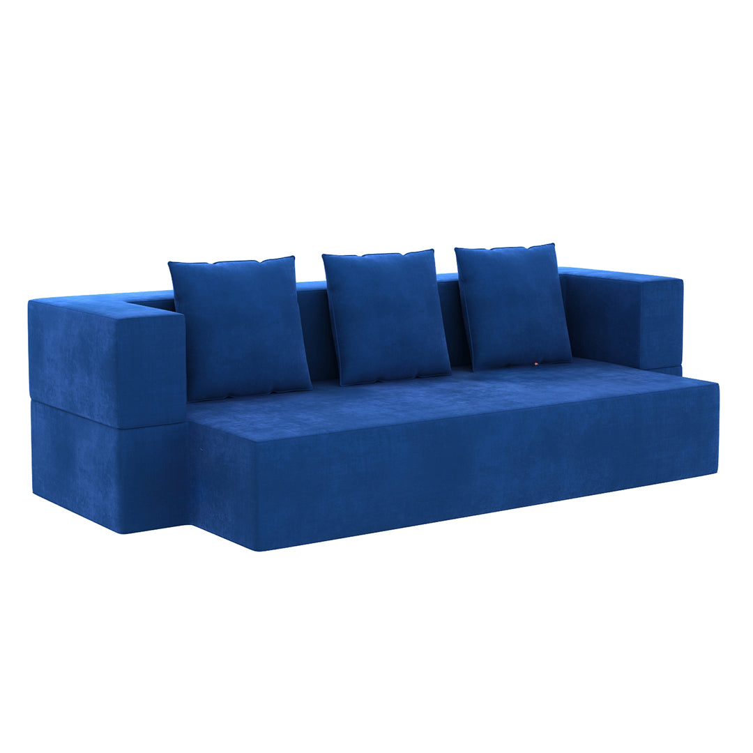 Sanya Premium Velvet 3 Seater Fabric Sofa Cum Bed - Blue