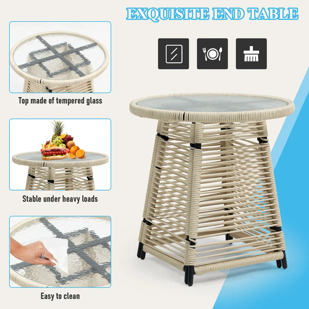 Varqo Outdoor Patio Seating Set 2 Chairs and 1 Table Set Braided & Rope